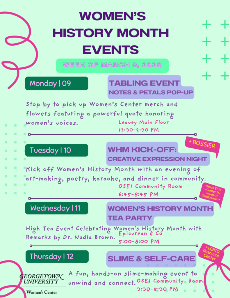 Flyer advertising the above written events for the week of March 9, 2026.