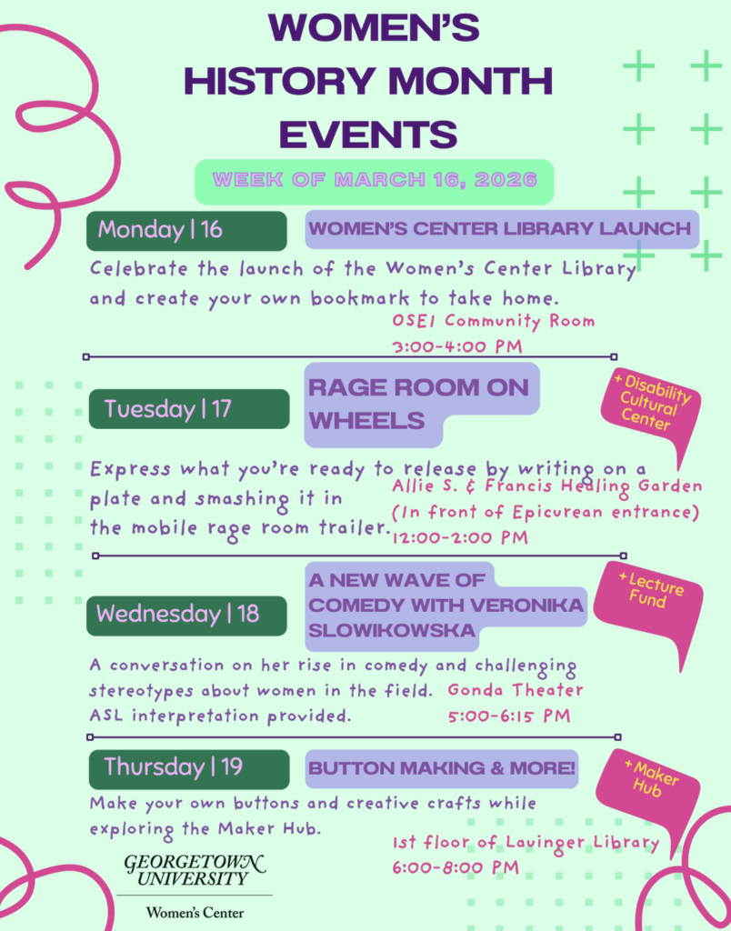 Flyer advertising the above written events for the week of March 16, 2026.