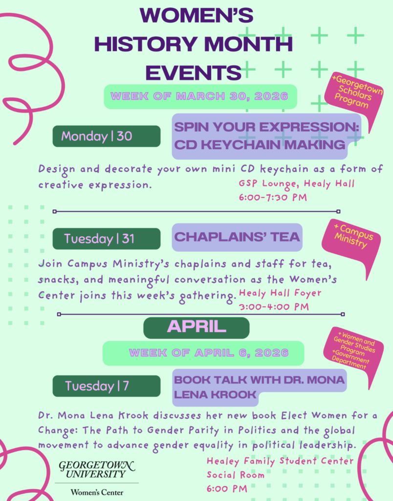 Flyer advertising the above written events for the week of March 30, 2026.